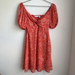 Sincerely Jules Orange Paisley Puff Sleeve Mini Dress Women's Size Small Boho‎